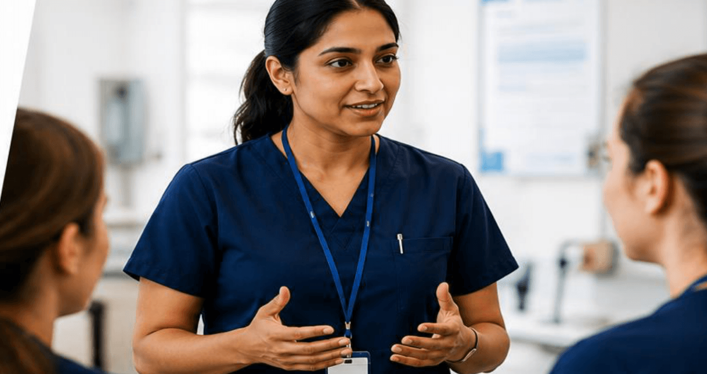 A staff member sharing an observation with colleagues